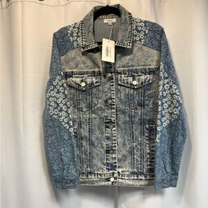 NWT- Two-Tone Floral Denim Jacket